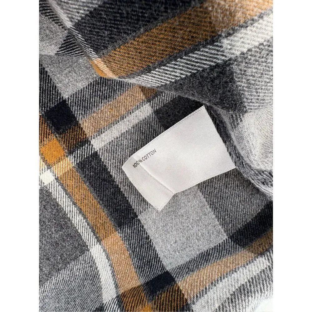 Duluth Trading Free Swingin Relaxed fit brown and gray flannel shirt - L